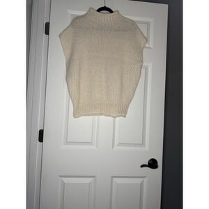 She Sky Drop Shoulder Mock Neck Knit Sweater Cream Large